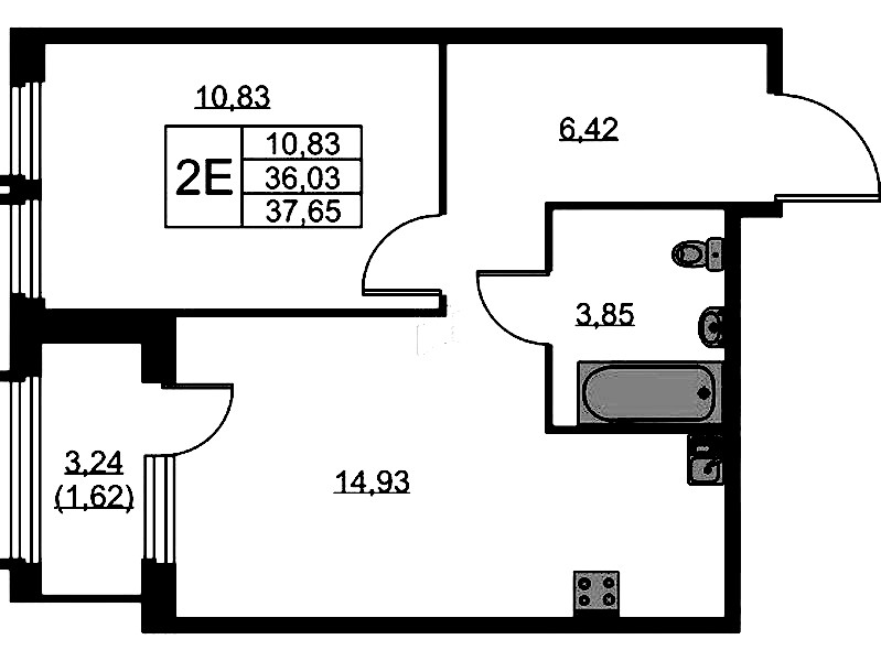 1-комнатная квартира 37.65 м², 5/15 эт., ЖК «GloraX Парголово»